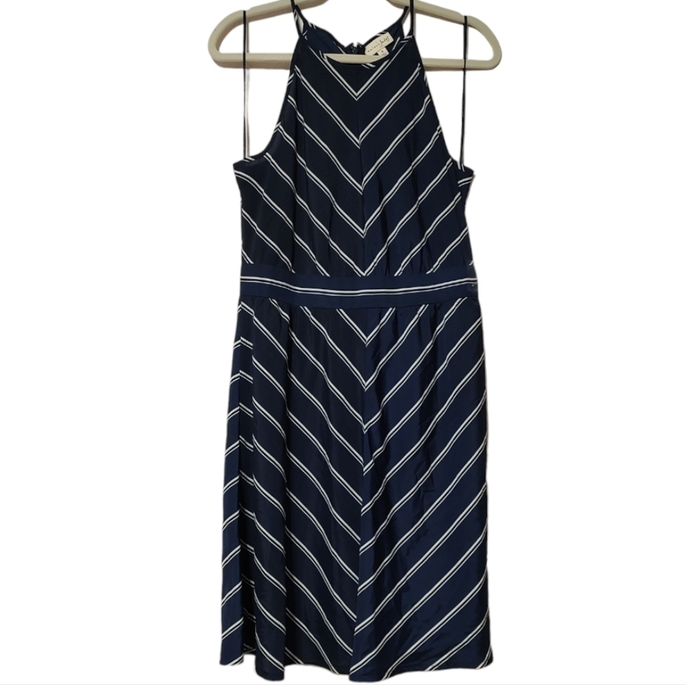 Maison Jules Blue and White Chevron Pattern Sleeveless High Neckline Siz…
